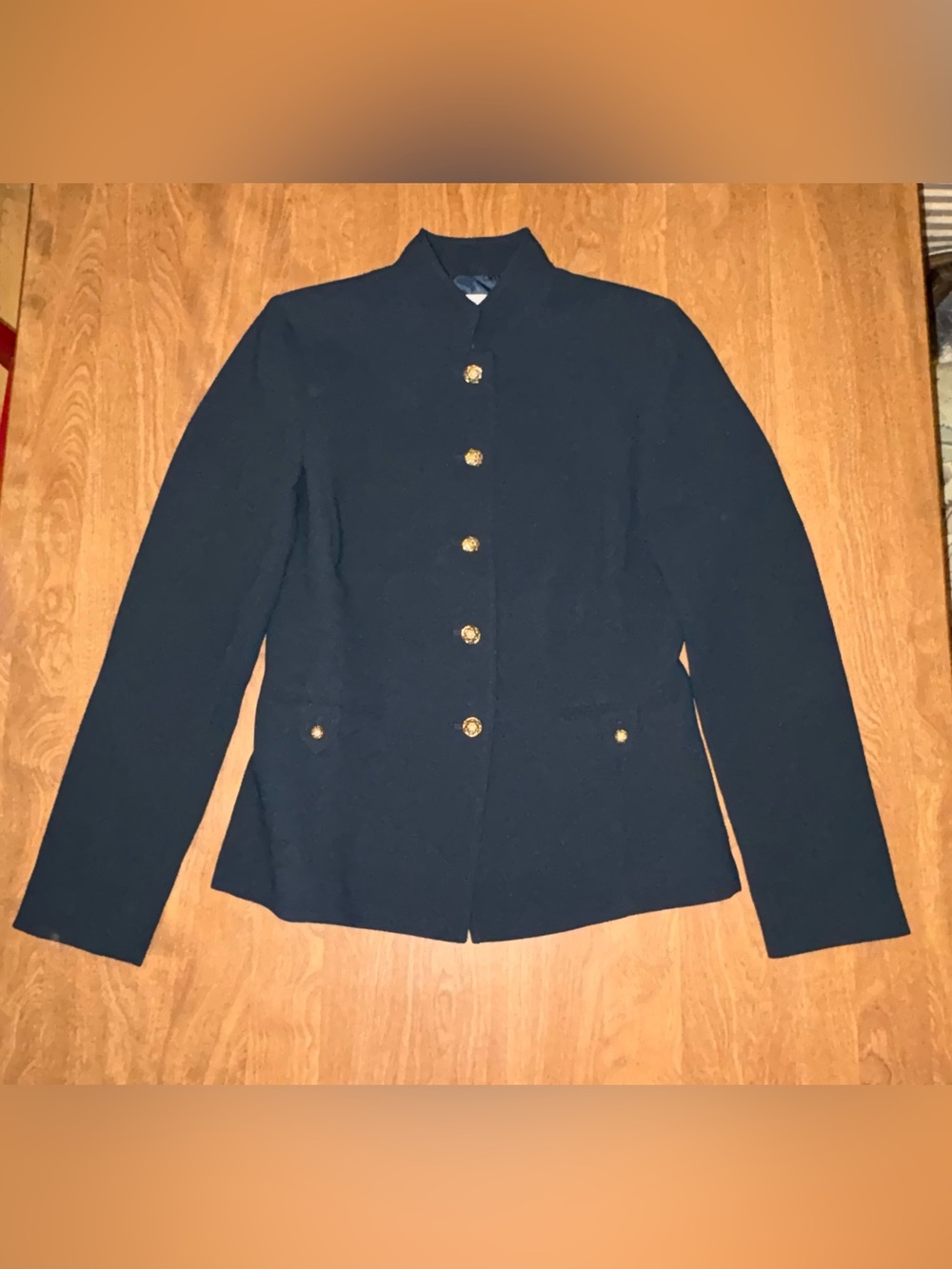 Women's Navy Button-Front Military-Style Blazer